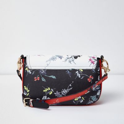Red floral print satchel bag
